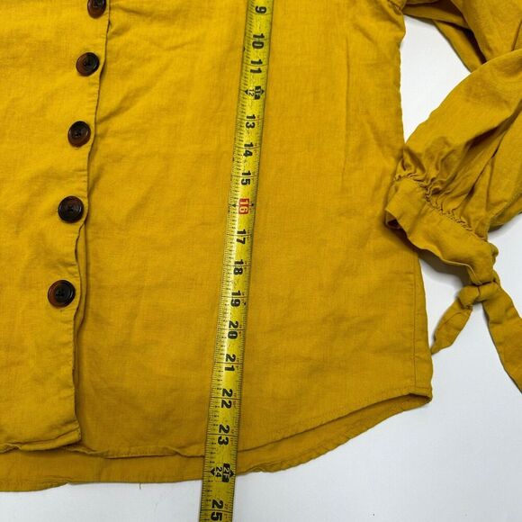 Urban Outfitters Size Large Top Mustard Yellow Linen Button Front Puff Sleeve - Picture 5 of 7